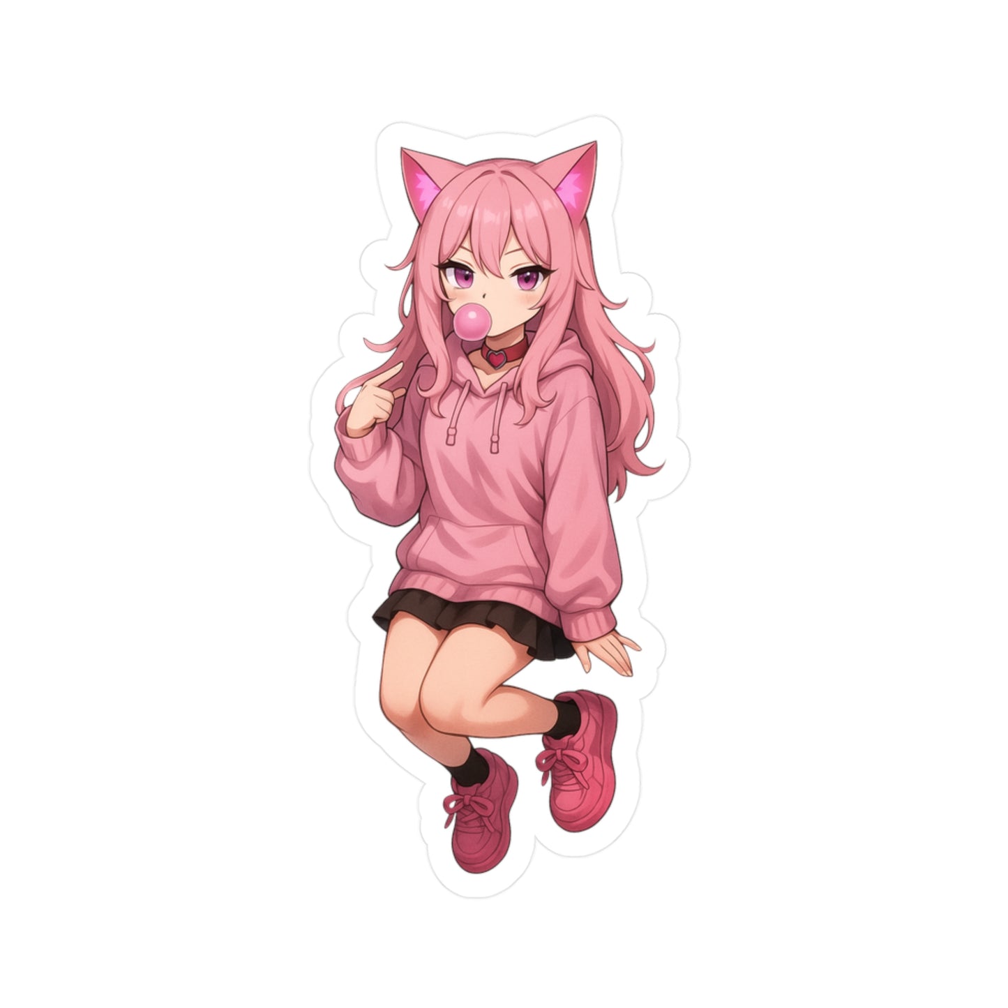 Pink Cat Girl Bubblegum Sticker