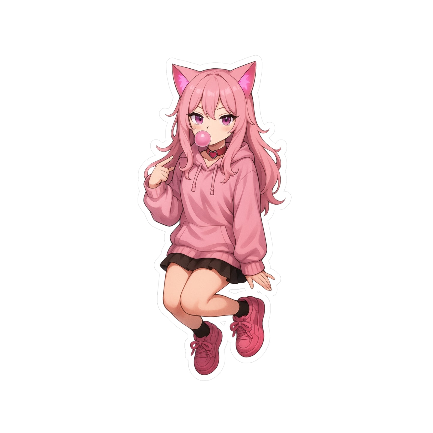 Pink Cat Girl Bubblegum Sticker