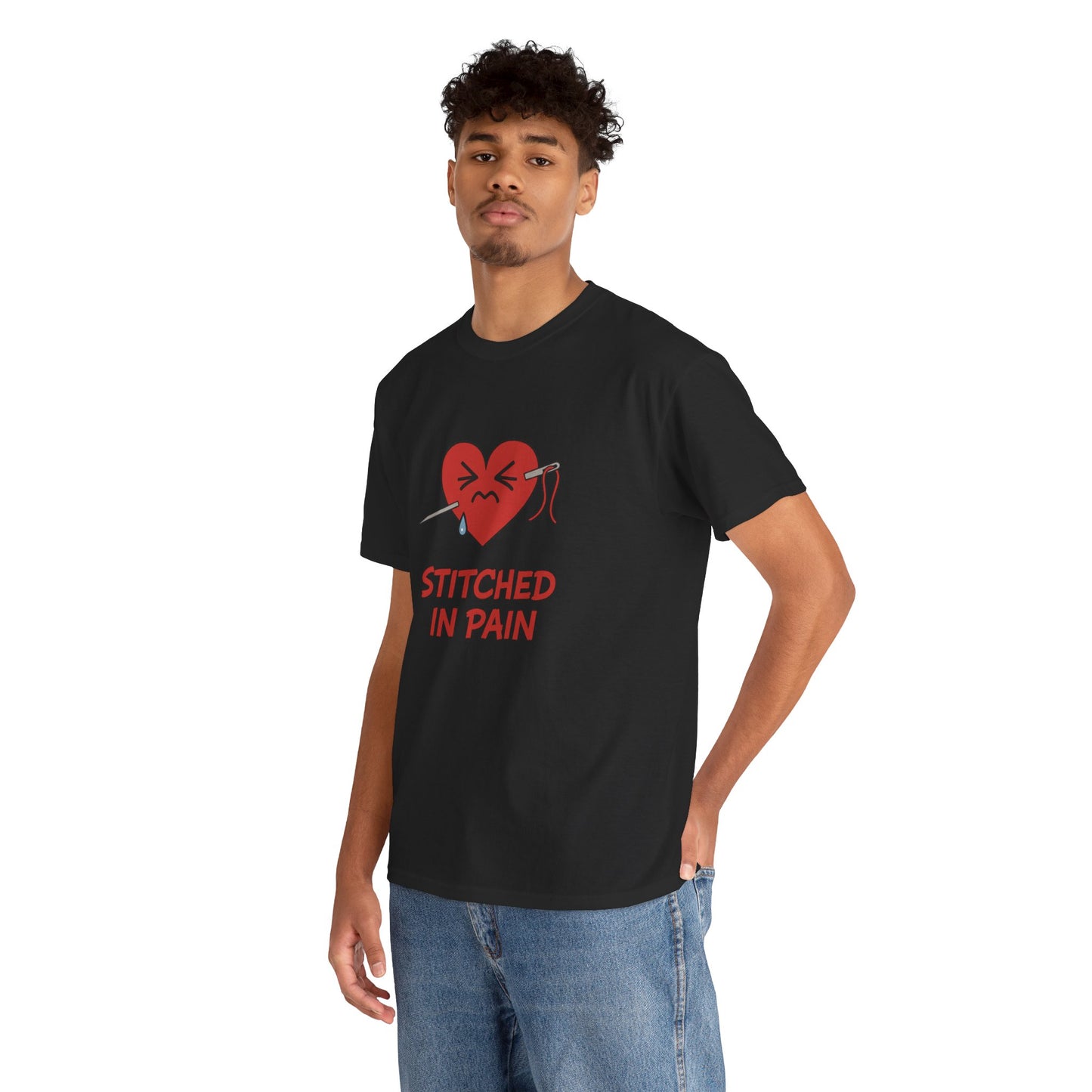 Stitched Heart T-Shirt 'Stitched in Pain'