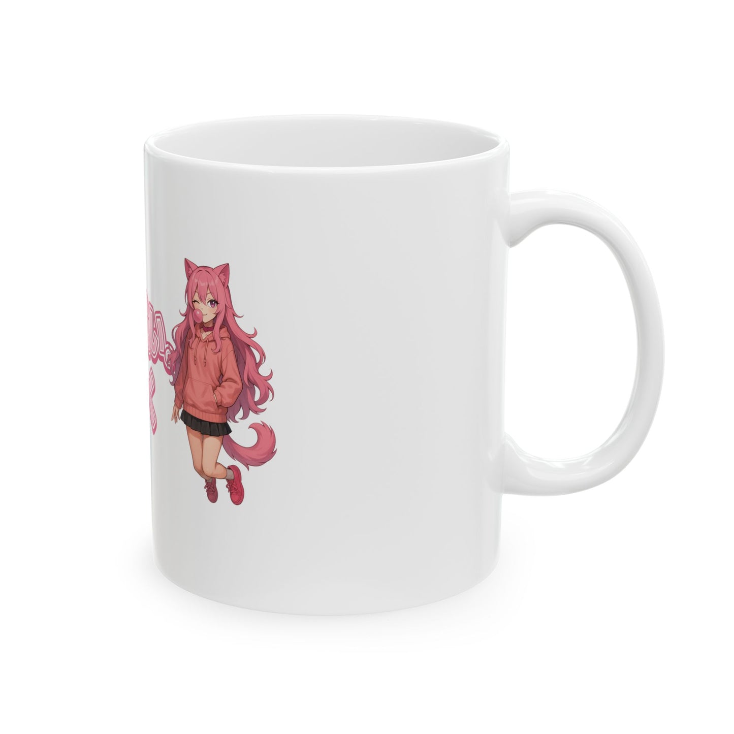 Pink Cat Girl Japanese Text Ceramic Mug