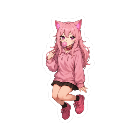 Pink Cat Girl Bubblegum Sticker