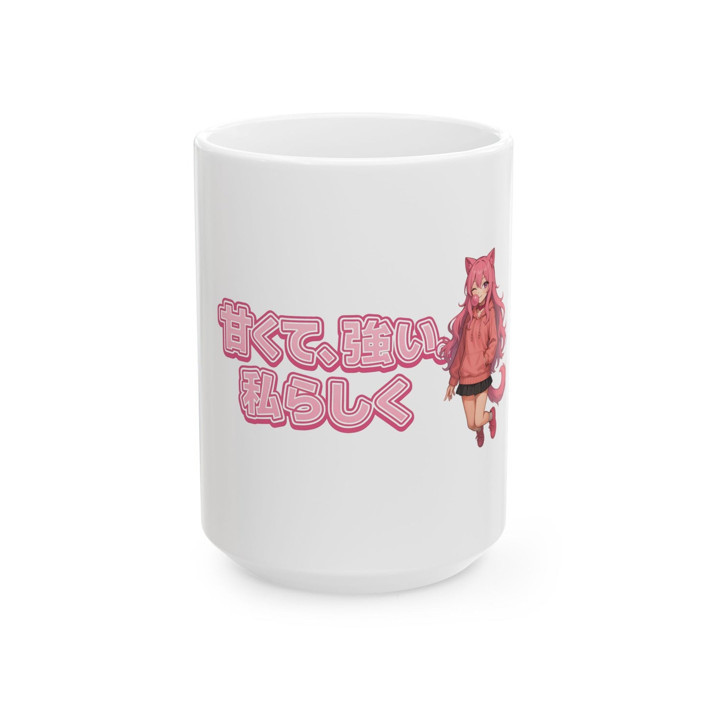 Pink Cat Girl Japanese Text Ceramic Mug