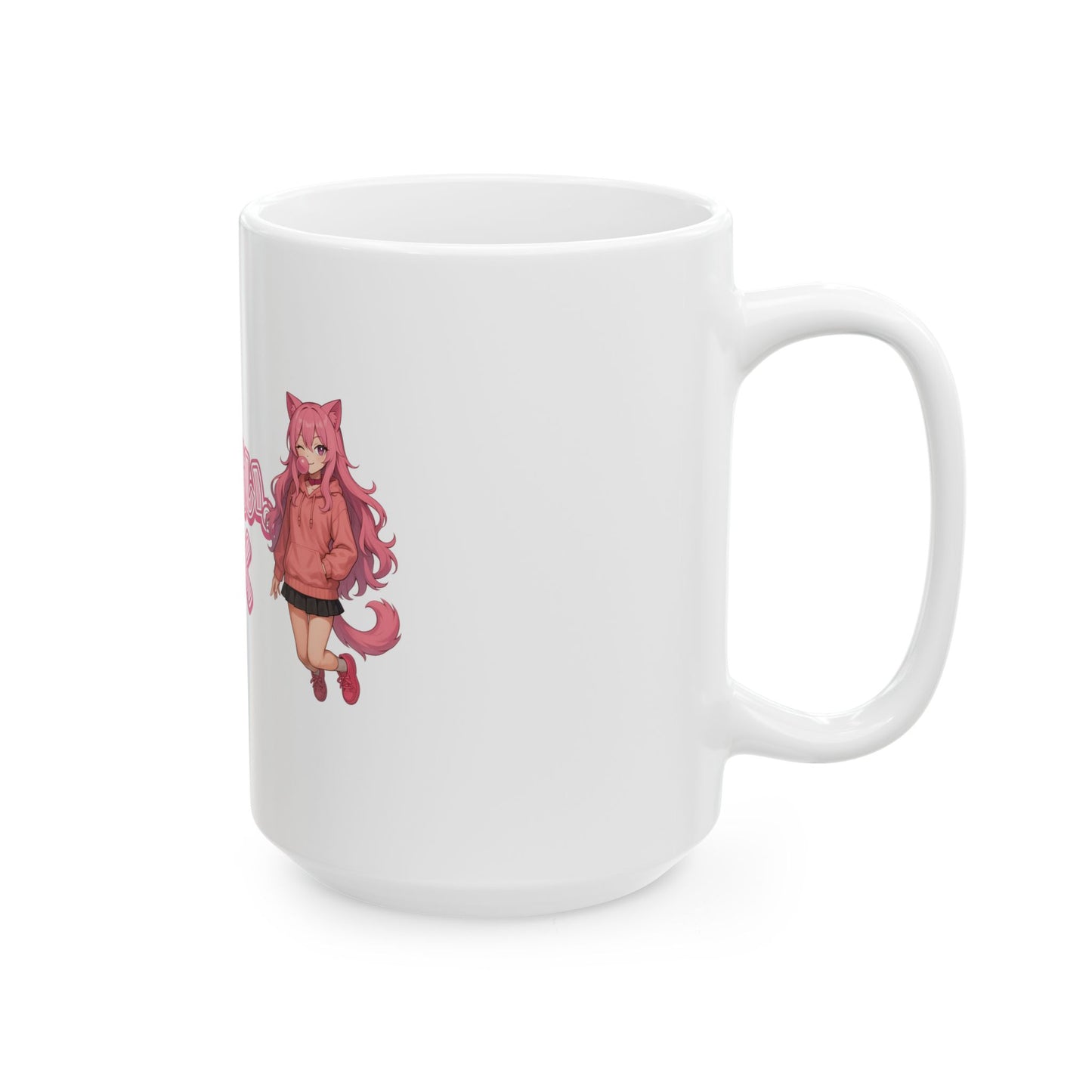 Pink Cat Girl Japanese Text Ceramic Mug